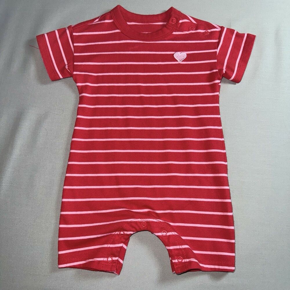 NWOT BABY CAT & JACK VALENTINES DAY STRIPED ROMPER OUTFIT SIZE 3-6 MONTHS